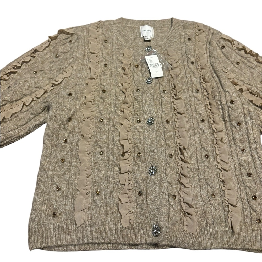 NEW Maeve Short-Sleeve Embellished Ruffled Cardigan Sweater - Picture 7 of 13